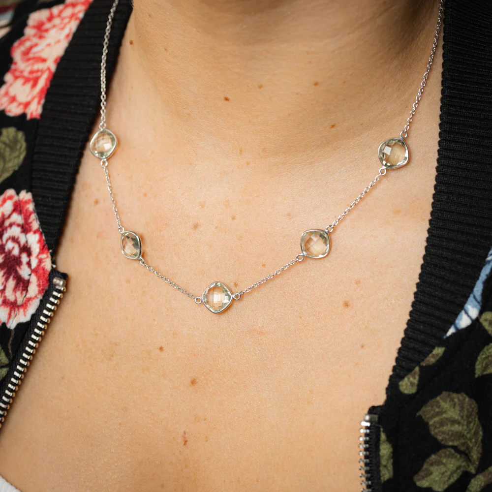 5 Green Amethyst Necklace on 45cm Chain in Sterling Silver - Image 3