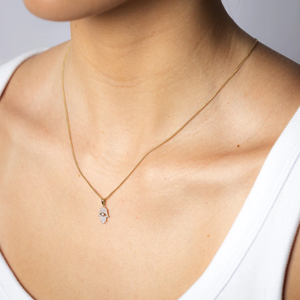 5 Points Diamond Hamsa Pendant in 9ct Yellow Gold - Image 2
