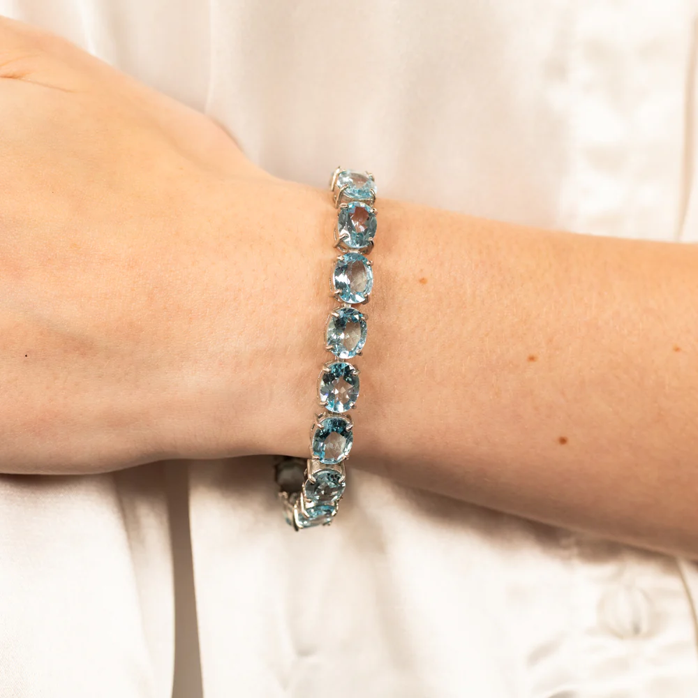 50 Carat Blue Topaz Tennis 18cm Bracelet Set in Sterling Silver - Image 3