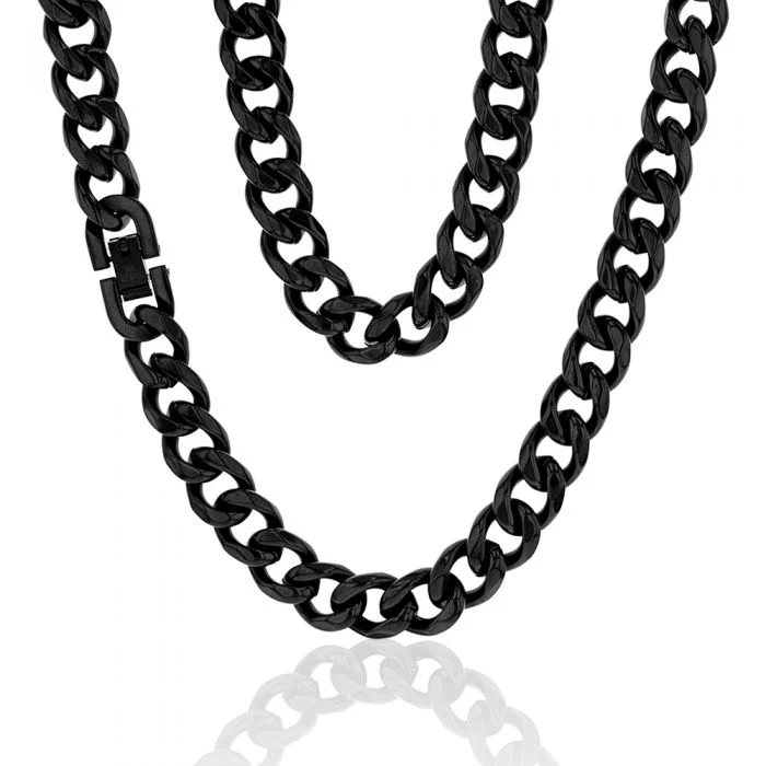 55cm Stainless Steel Reversible Black/Steel Curb Chain - Image 2