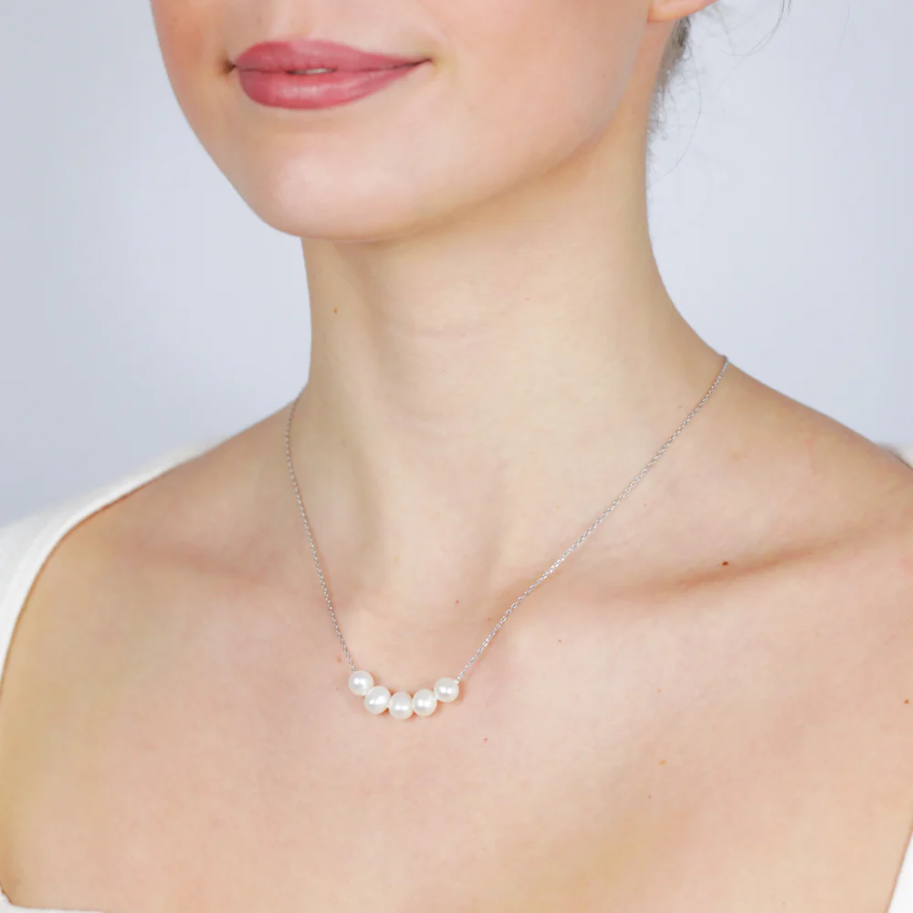 6-7mm 5White Fresh Water Pearl Pendant in Sterling Silver - Image 2