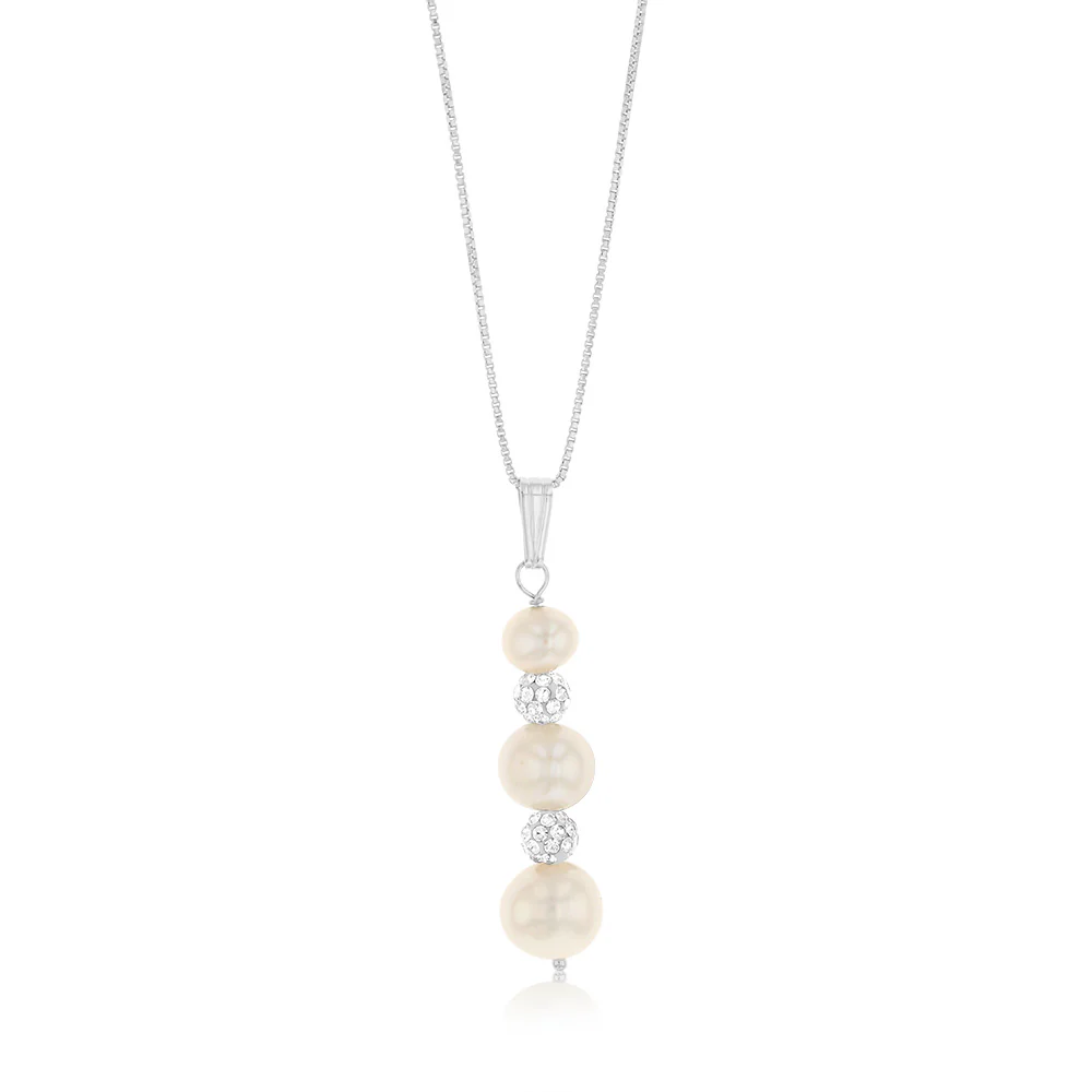 6-9MM Fresh Water Black Pearl Crystal Bead Earring & Pendant Set in Sterling Silver - Image 2