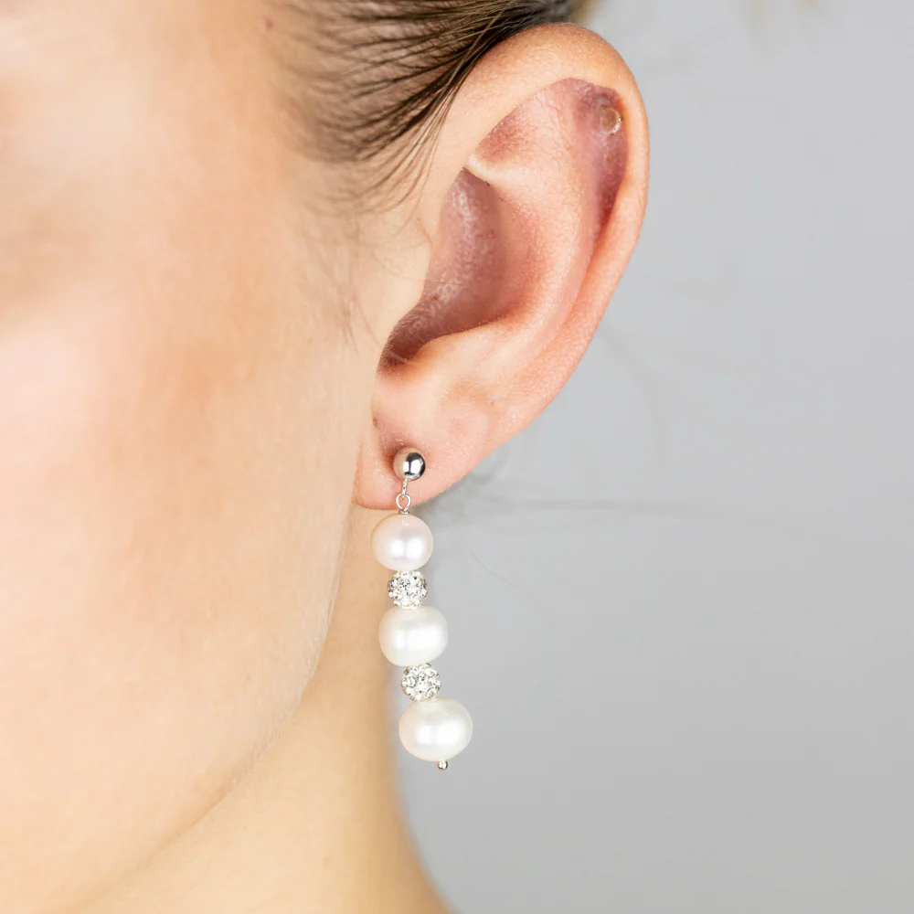 6-9MM Fresh Water Black Pearl Crystal Bead Earring & Pendant Set in Sterling Silver - Image 3