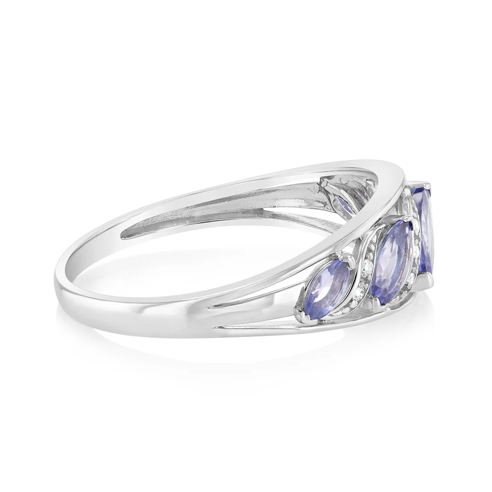 6 Marquise Ct Tanzanite Ring & 10 Diamonds in 9ct White Gold - Image 2