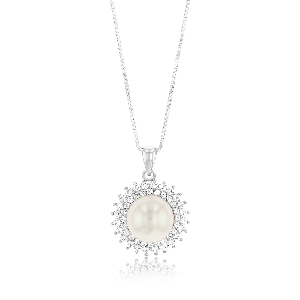 7-10mm Fresh Water Pearl Pendant & Earring Set in Sterling Silver - Image 2