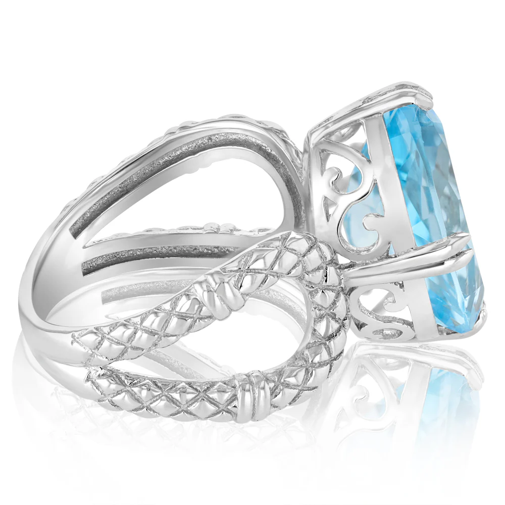 7.25 Carat Blue Topaz Oval Shaped Ring in Sterling Silver - Image 2