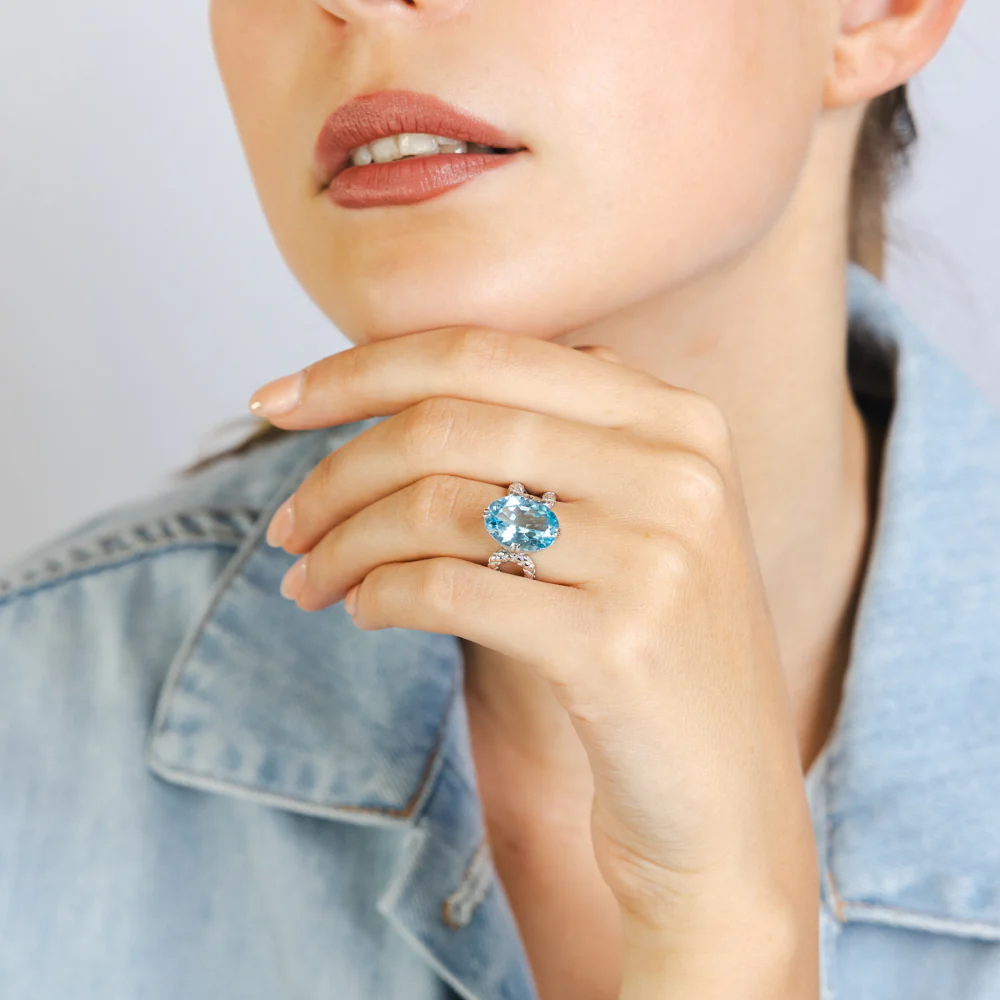 7.25 Carat Blue Topaz Oval Shaped Ring in Sterling Silver - Image 3
