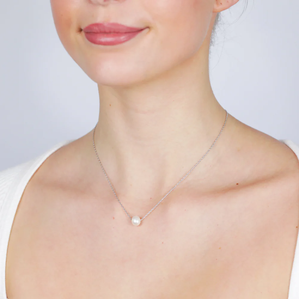 7-8mm White Fresh Water Pearl Pendant in Sterling Silver - Image 2