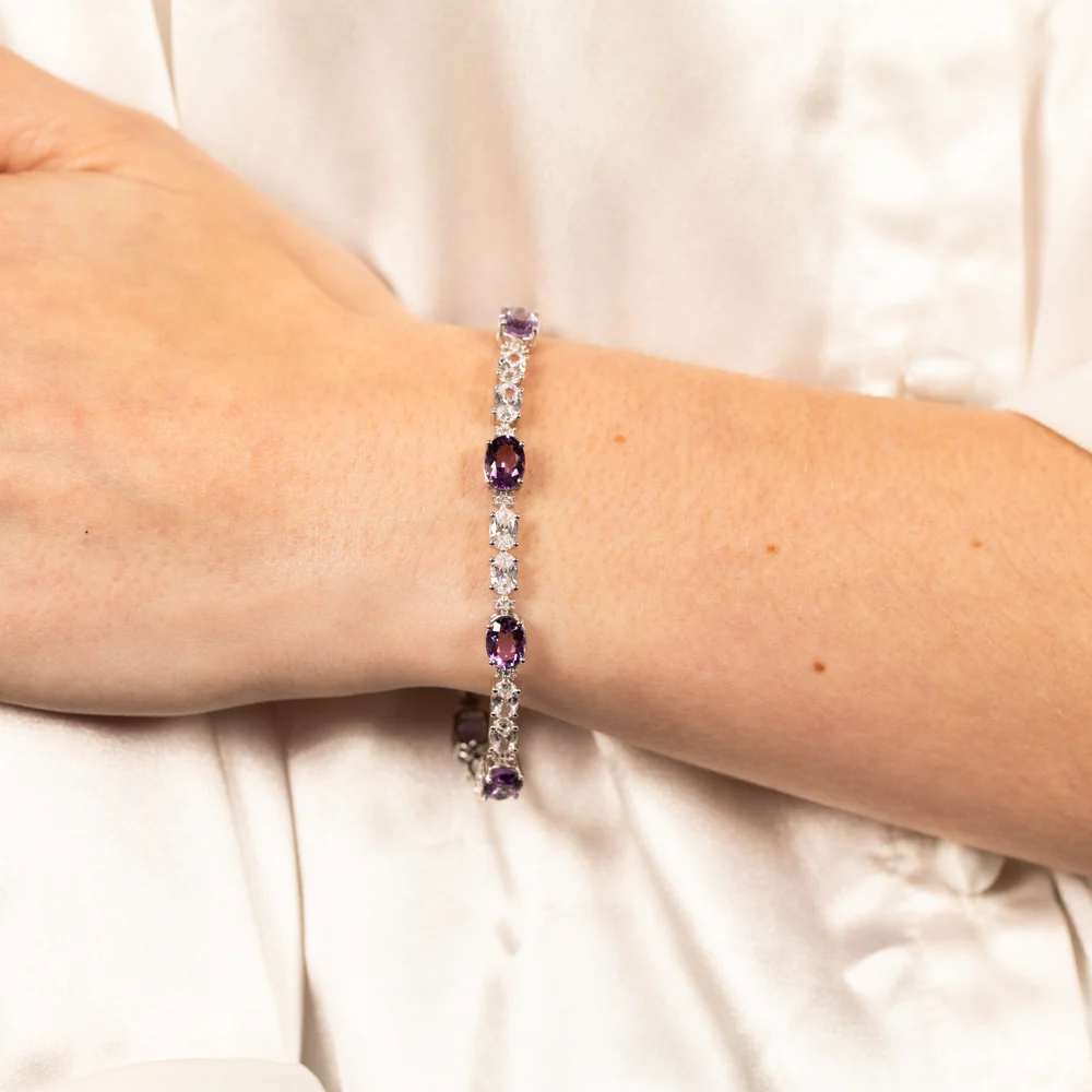 7 Amethyst & 35 Cubic Zirconia Bracelet in Sterling Silver - Image 3