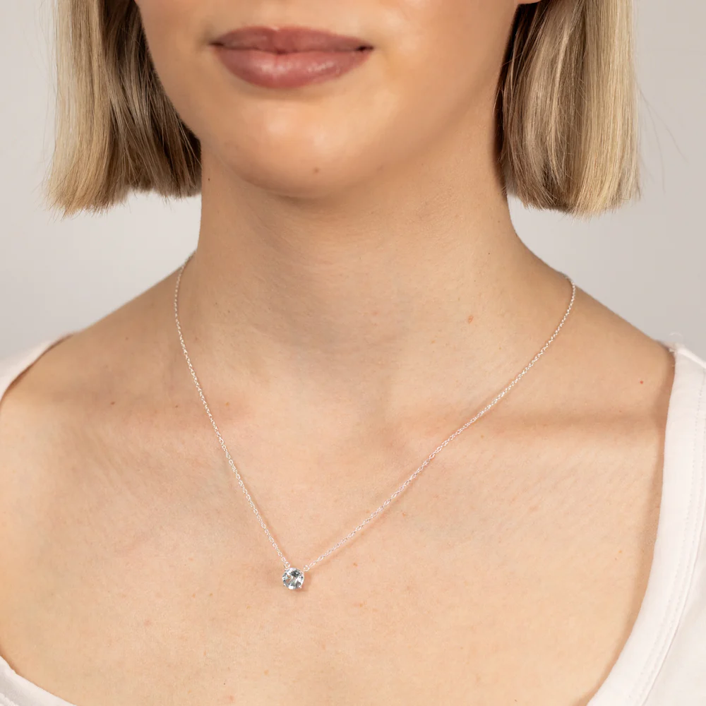 7mm Natural Blue Topaz Pendant in Sterling Silver with Chain - Image 2