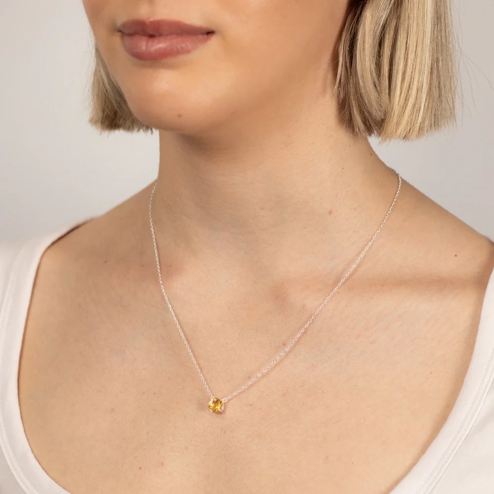 7mm Natural Citrine Pendant in Sterling Silver with Chain - Image 2
