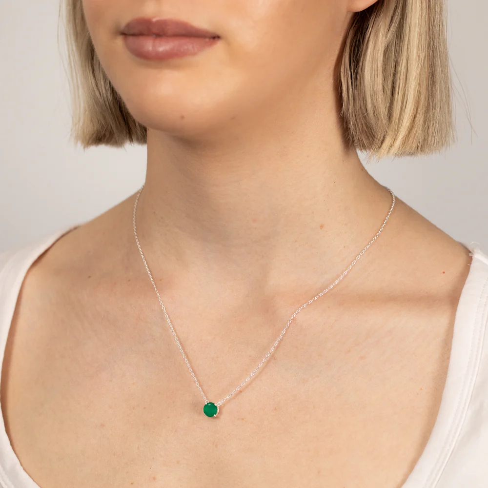 7mm Natural Green Onyx Pendant in Sterling Silver with Chain - Image 2