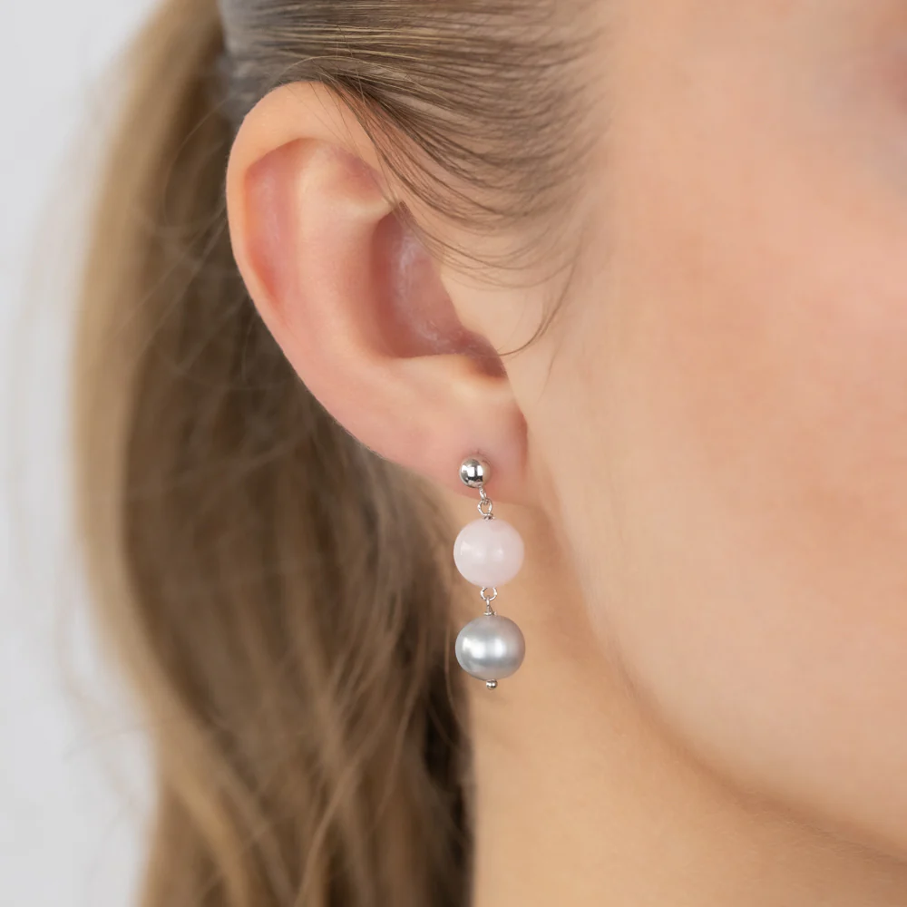 8-9mm Fresh Water Grey Pearl Drop Earrings in Sterling Silver - Image 2