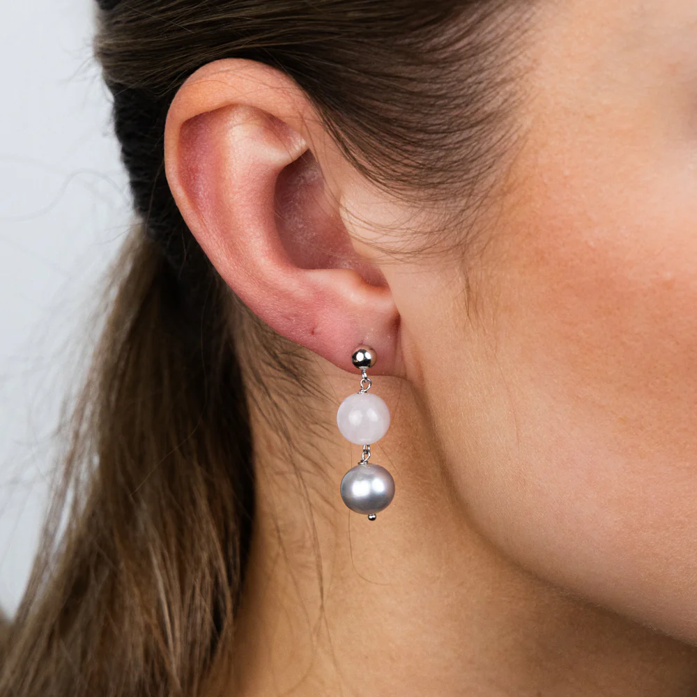 8-9mm Fresh Water Grey Pearl Drop Earrings in Sterling Silver - Image 2