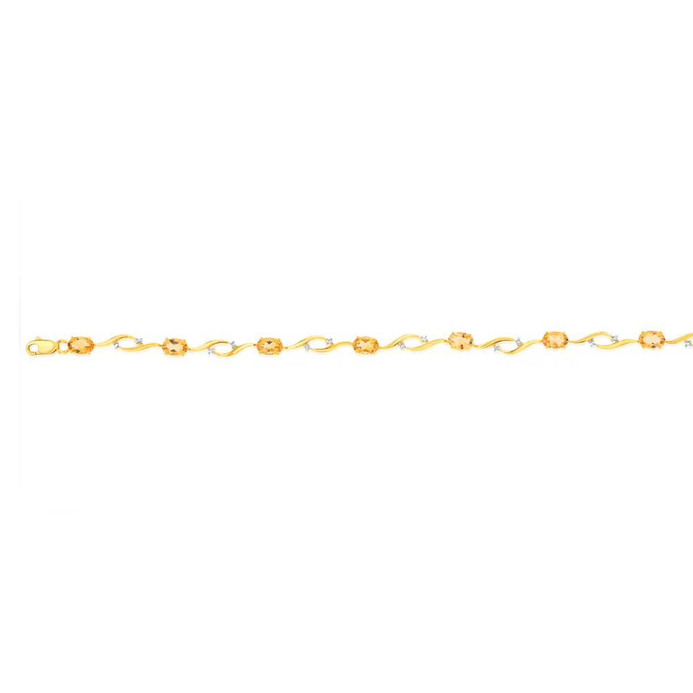 8Carat Citrine & 0.10Ct Diamond in 9ct Yellow Gold Bracelet - Image 2