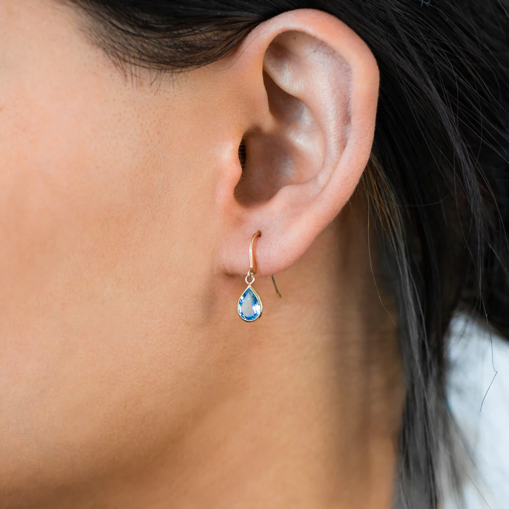 9ct Alluring Yellow Gold Blue Topaz Drop Earrings - Image 2