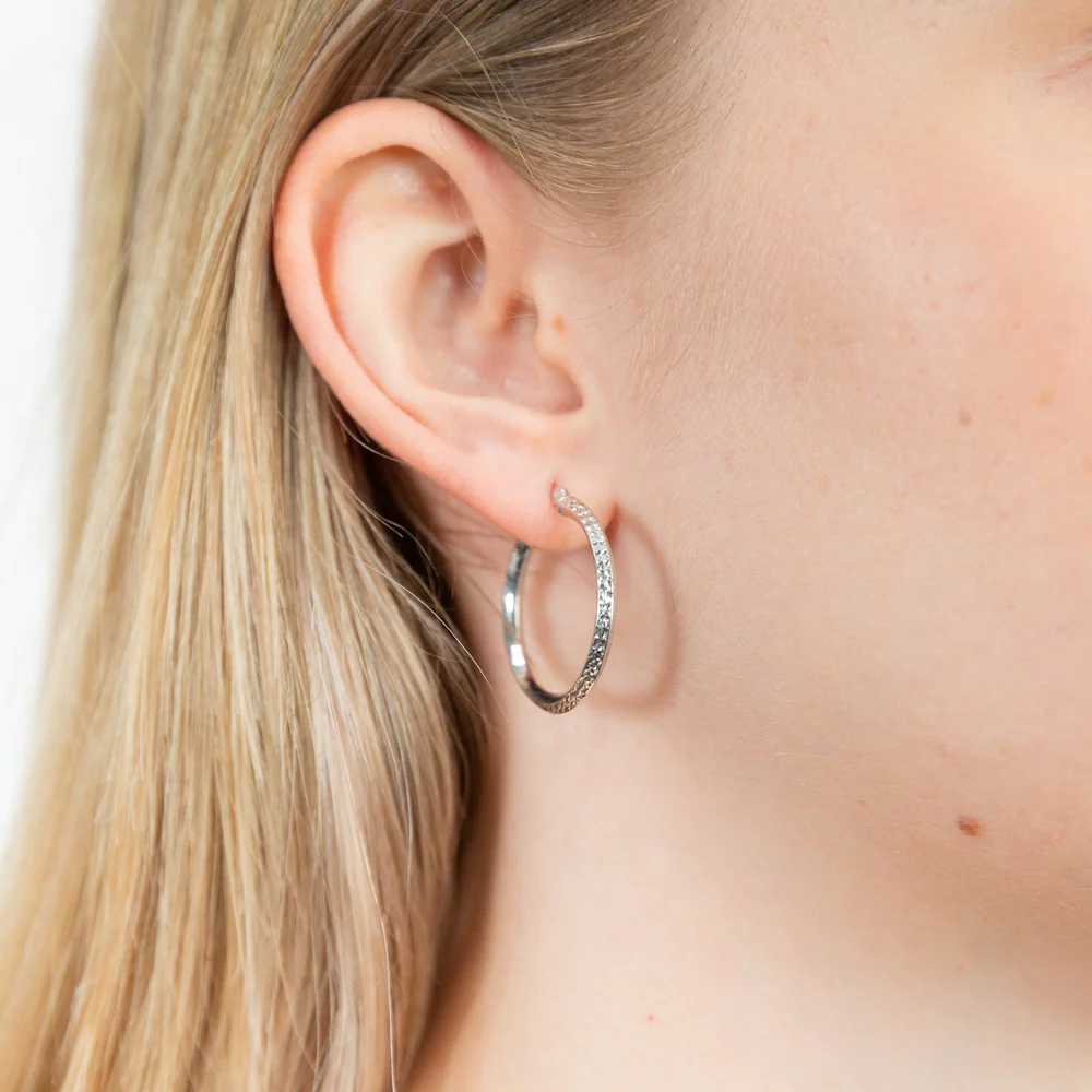 9ct Charming White Gold 20mm Hoop Earrings - Image 2