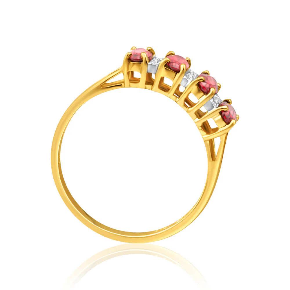 9ct Charming Yellow Gold Diamond + Garnet Ring - Image 2