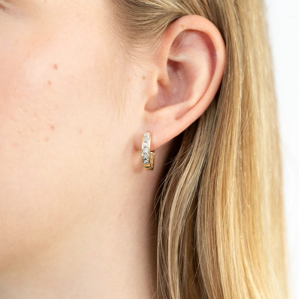 9ct Charming Yellow Gold Diamond Hoop Earrings - Image 2