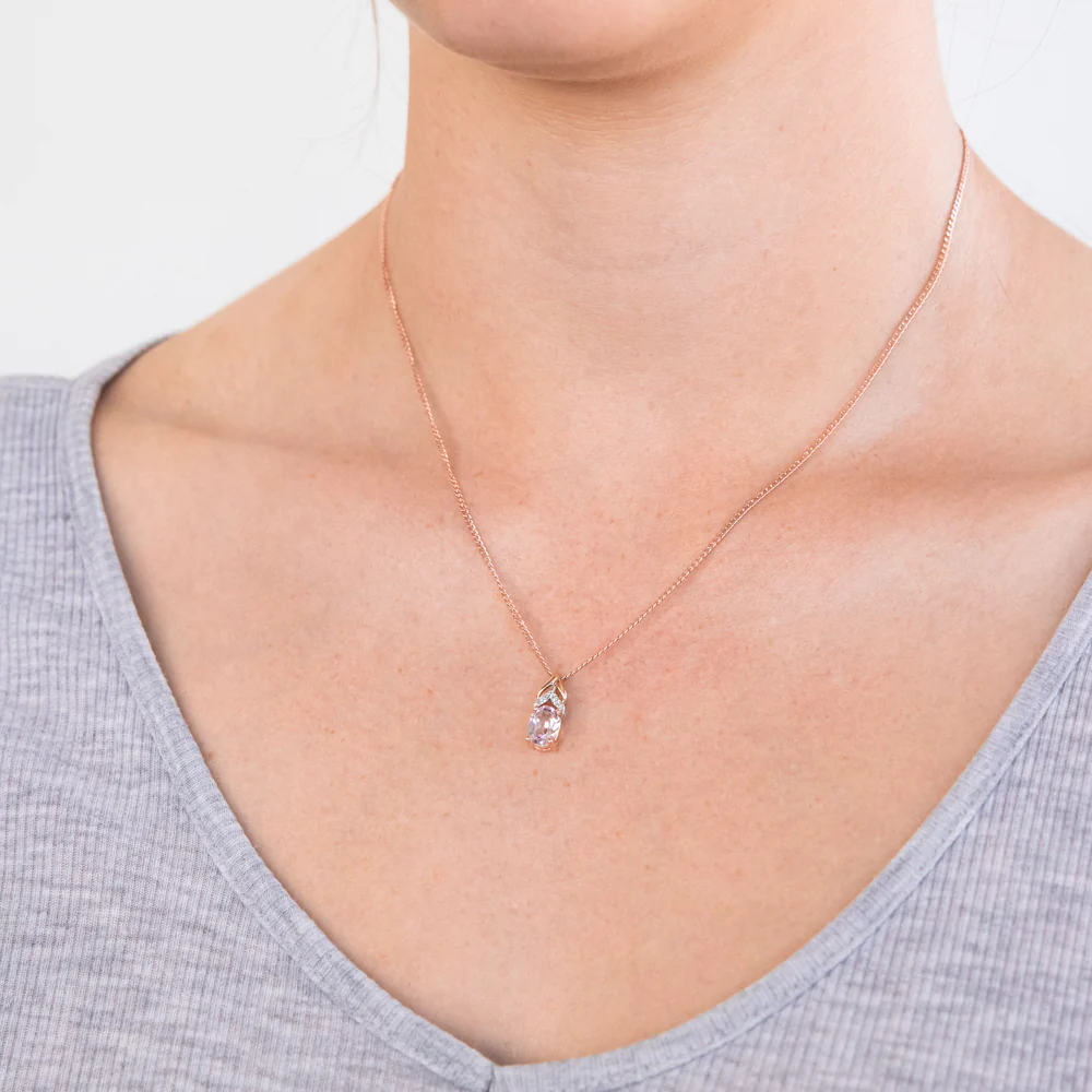9ct Created Peach Sapphire and Diamond Pendant - Image 2