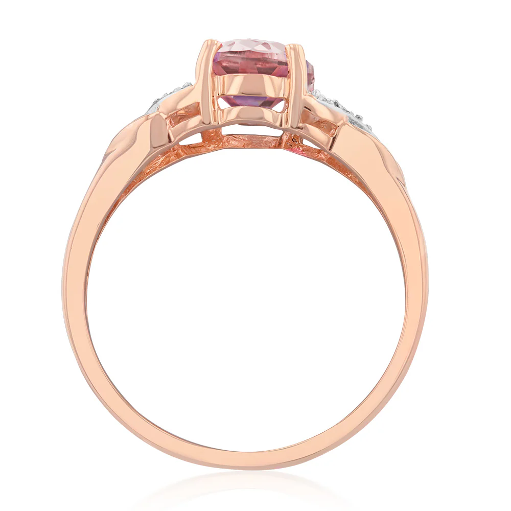 9ct Created Peach Sapphire and Diamond Ring - Image 2
