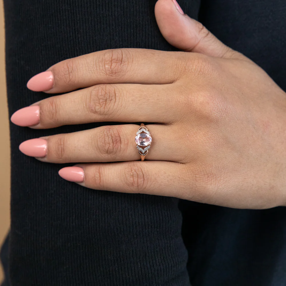 9ct Created Peach Sapphire and Diamond Ring - Image 3