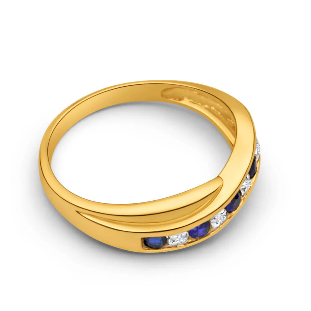 9ct Dazzling Yellow Gold Created Sapphire + Diamond Ring - Image 2