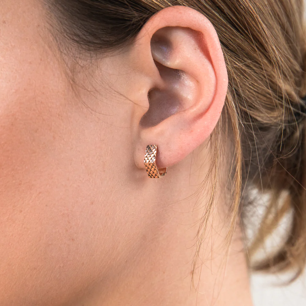 9ct Diamond Cut Pentagon Huggies Earrings - Image 2
