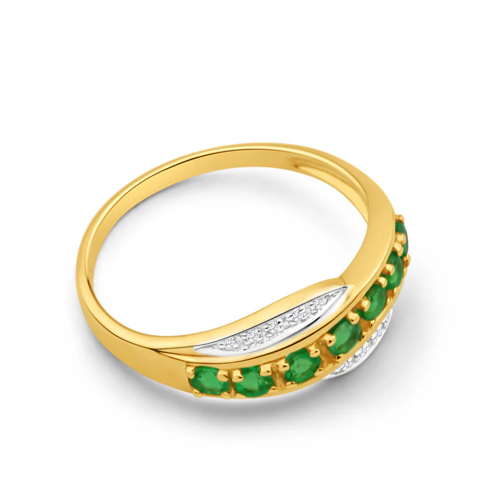 9ct Elegant Yellow Gold Diamond + Emerald Ring - Image 2