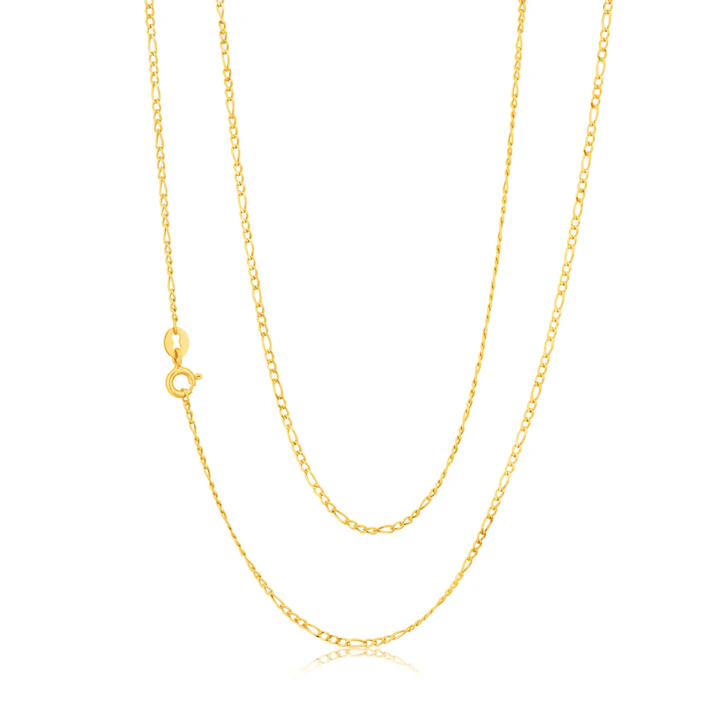 9ct Figaro 3:1 Yellow Gold 50cm 40Gauge Chain - Image 2