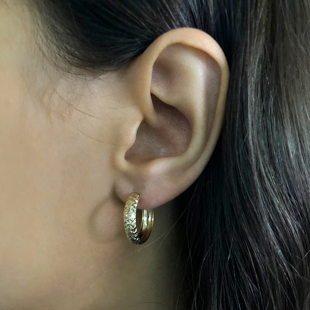 9ct Gold Diamond Cut Hoop Earrings - Image 2