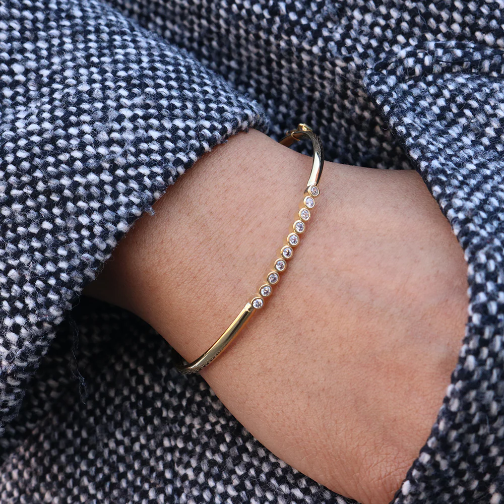 9ct Gold Filled Cubic Zirconia Bezel Set Bangle - Image 3