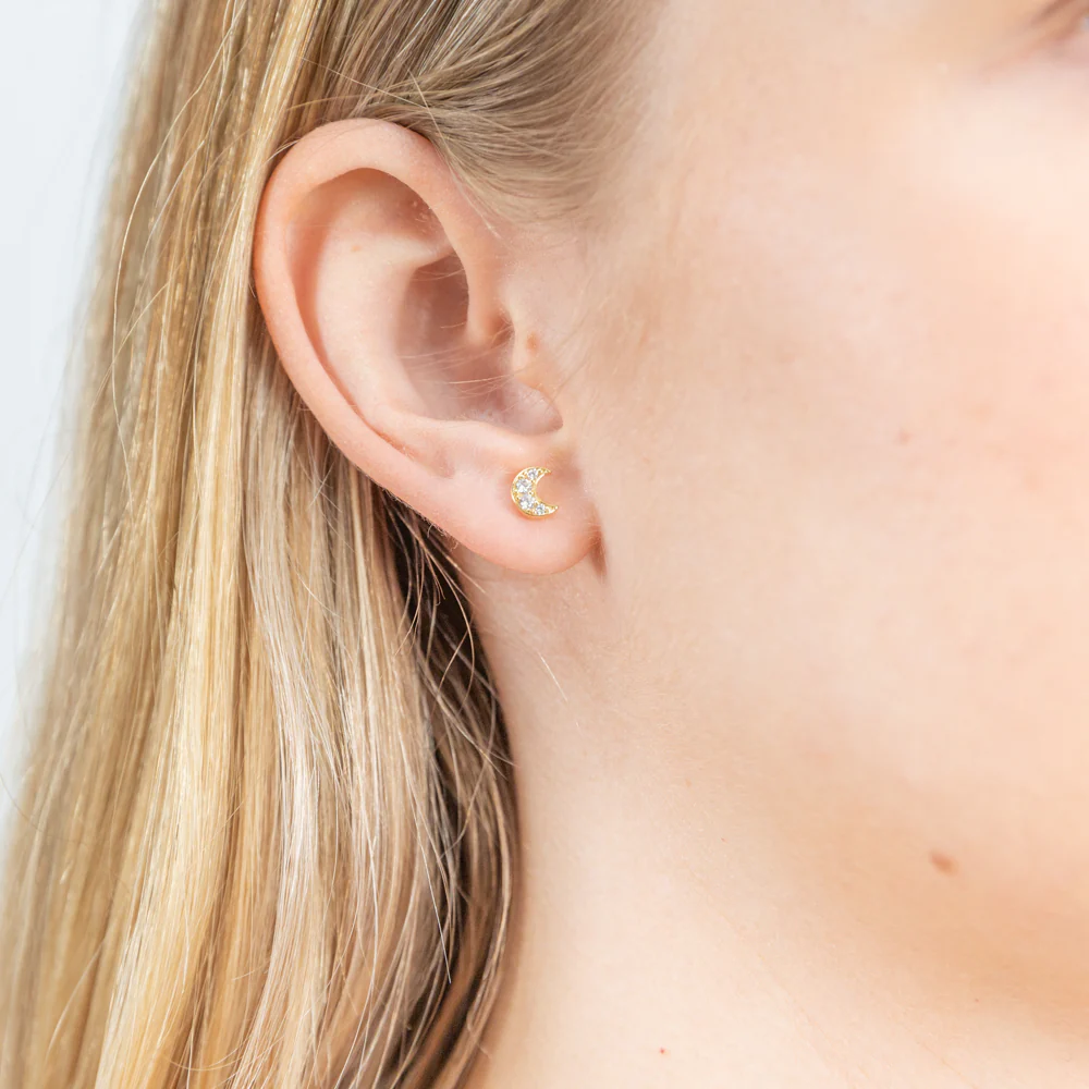 9ct Gold Filled Cubic Zirconia Moon Shape Stud Earrings - Image 2