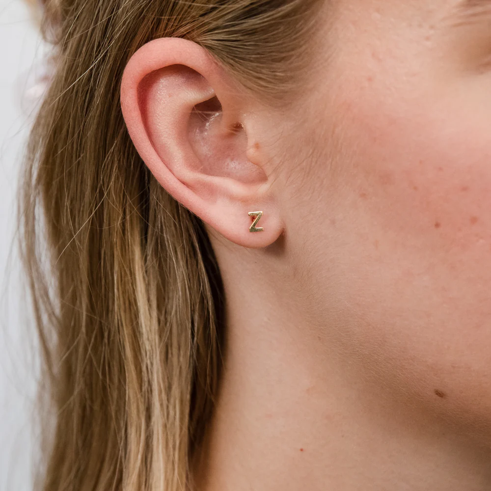 9ct Gold Mini Initial "Z" Stud Earrings - Image 2