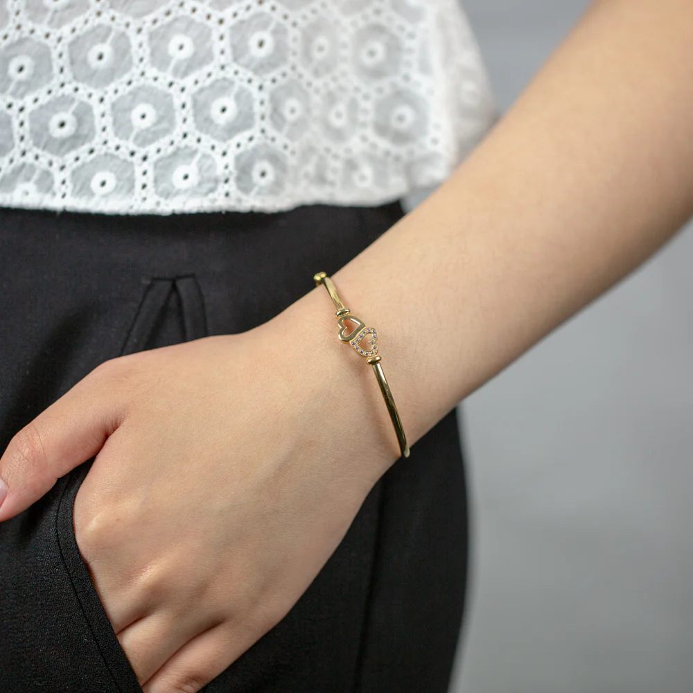 9ct Gold Silver Filled Heart Bangle - Image 3