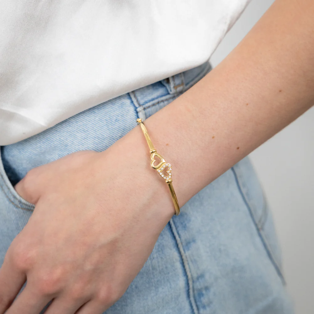9ct Gold Silver Filled Heart Bangle - Image 4