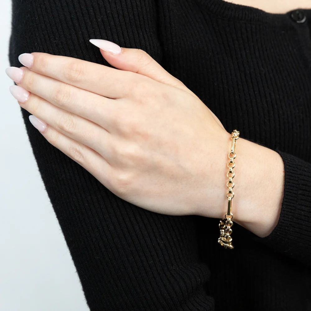 9ct Gold Silverfilled Fancy 9+1 Belcher 5.5mm Wide 19cm Bracelet - Image 3