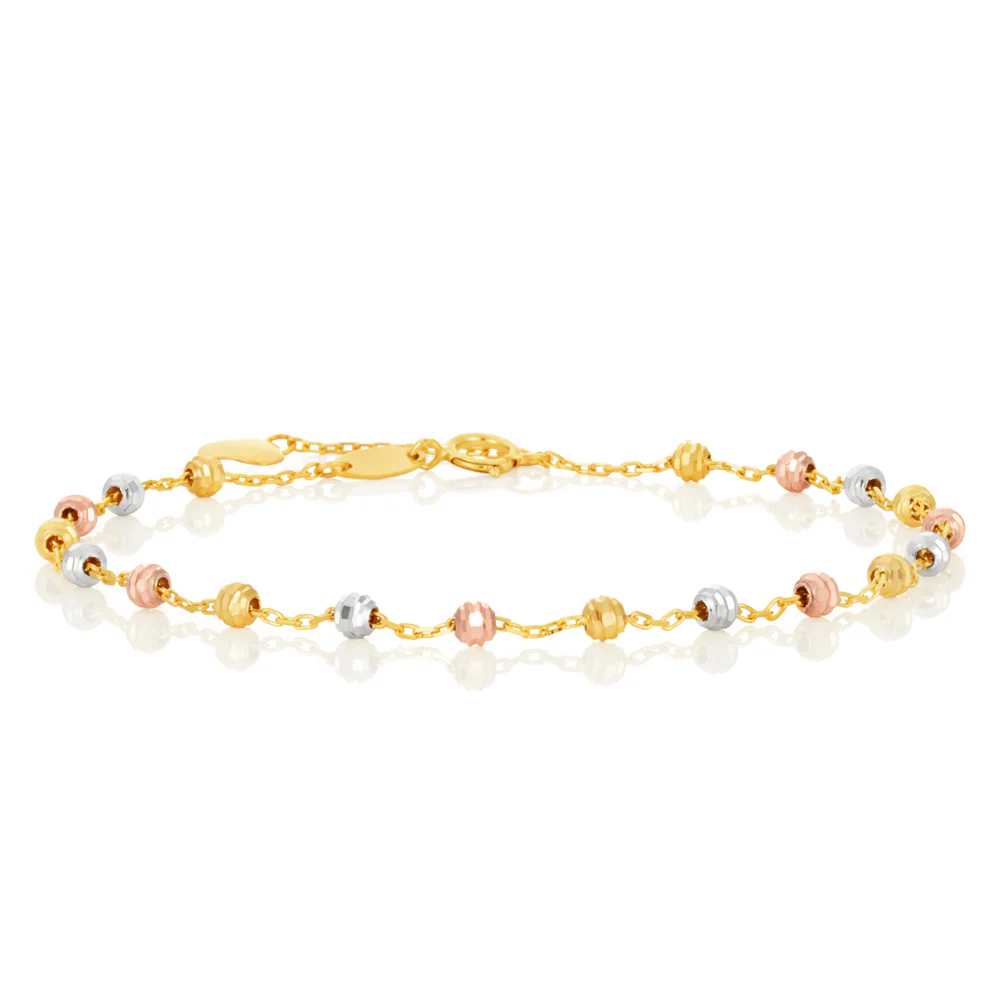 9ct Gold Three Tone Beads 17cm Bracelet With 2cm Extension - Image 2