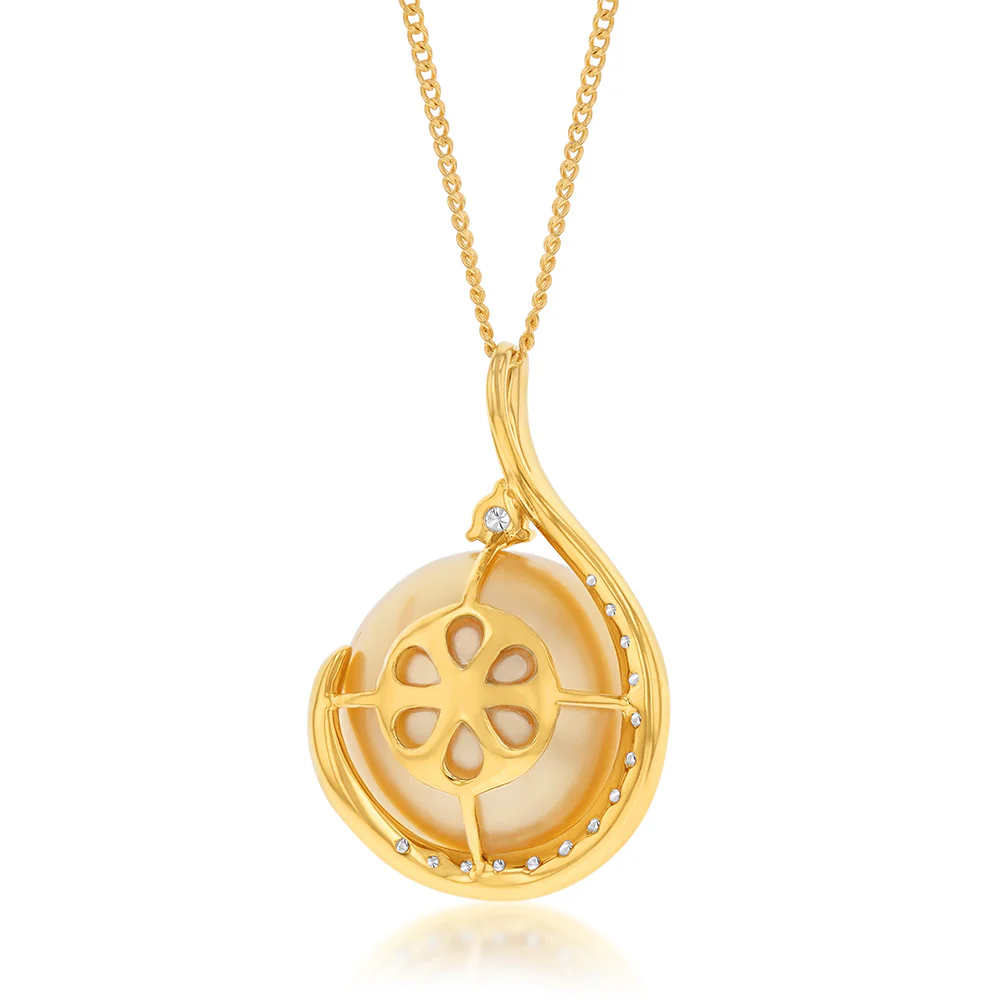 9ct Golden South Sea Pearl Pendant on 9ct 45cm chain - Image 2