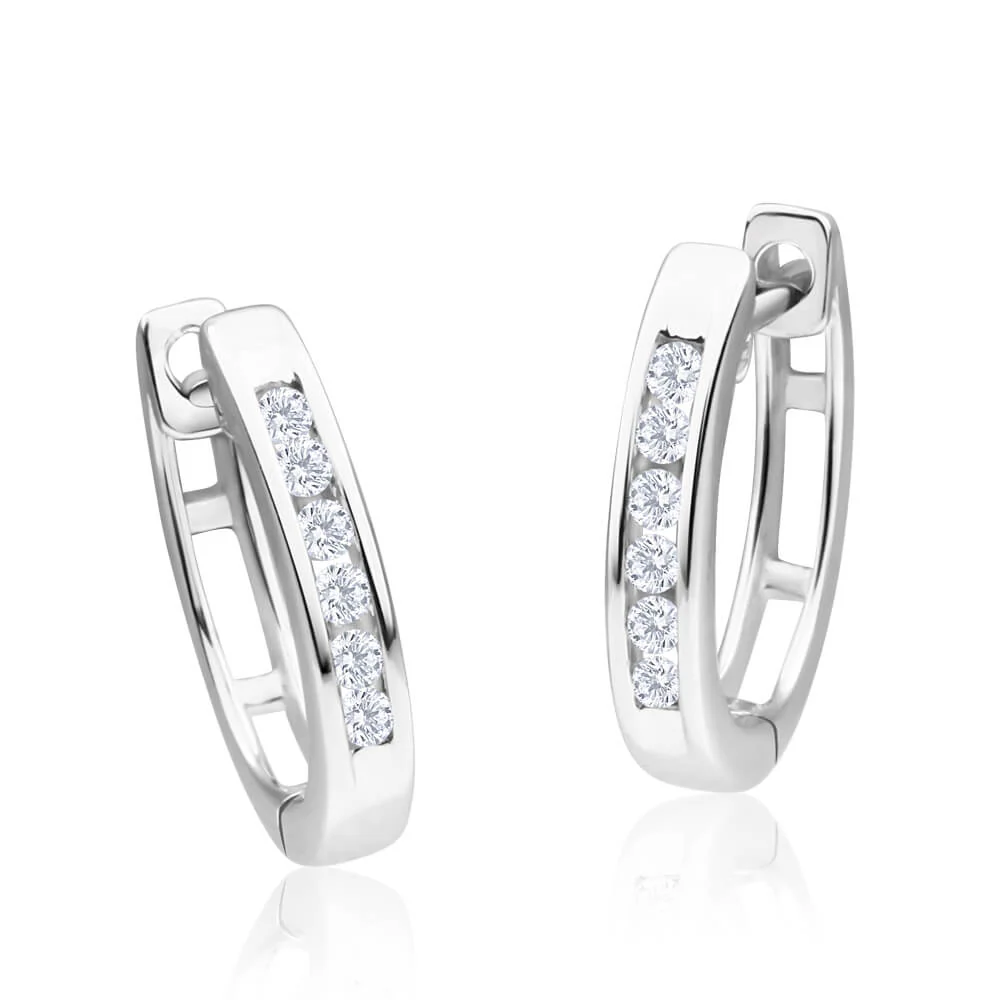 9ct Magnificent White Gold Diamond Hoop Earrings - Image 2