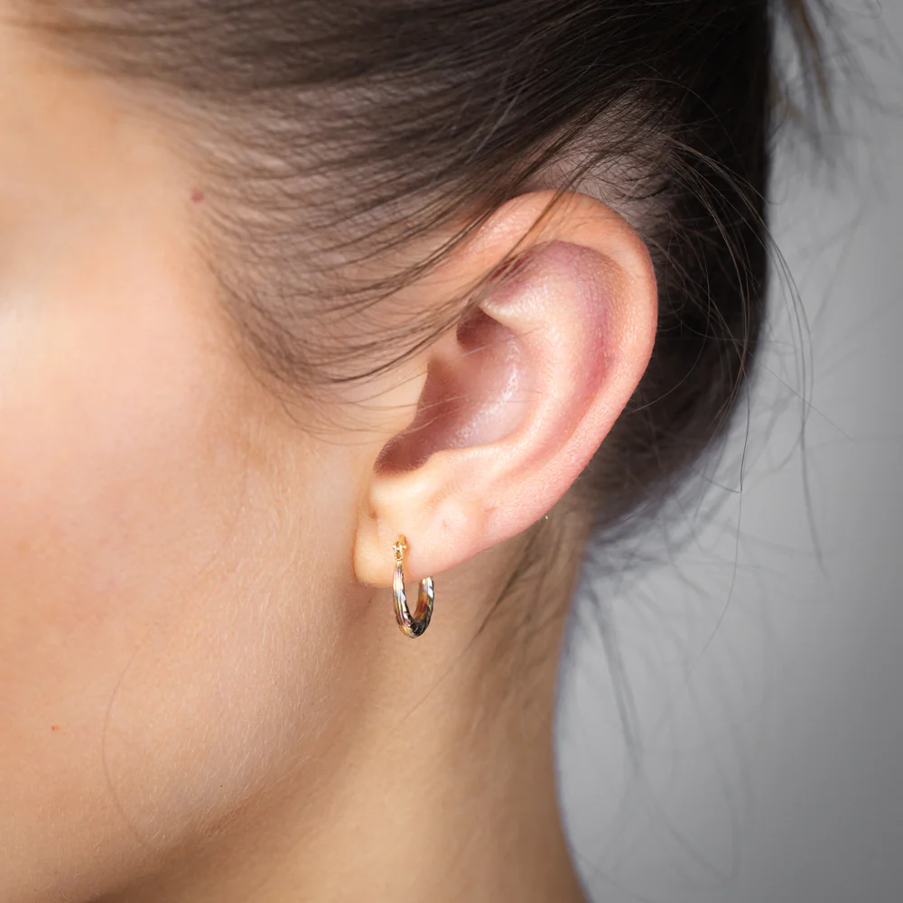 9ct Multitone Gold Silverfilled Twisted Creole Hoop Earrings - Image 2