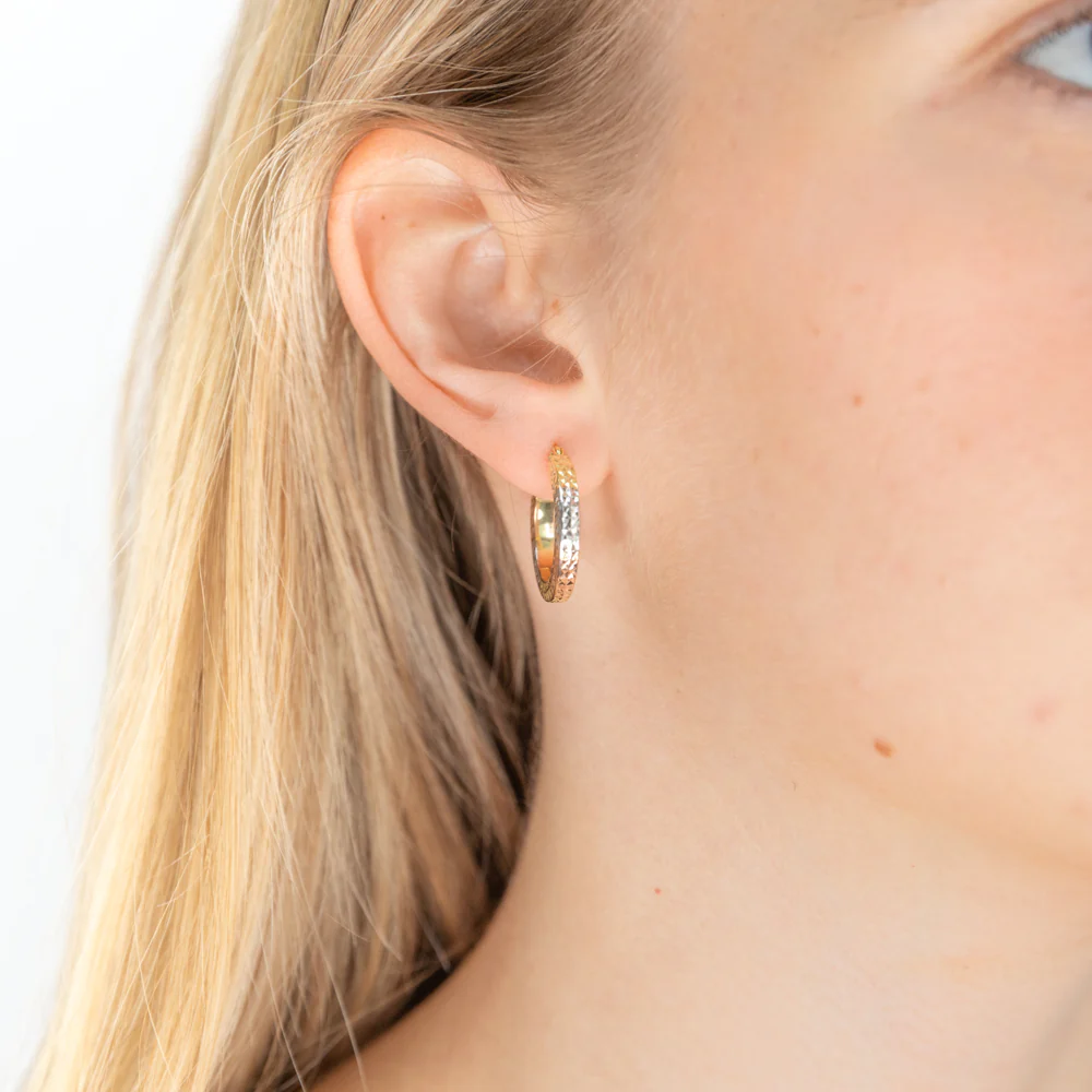 9ct Mutlitone Gold Silver Filled Hoops Earrings - Image 2