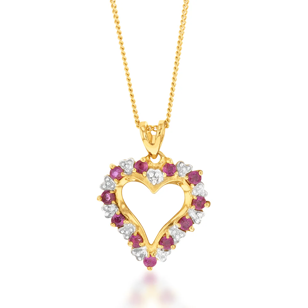 9ct Natural Ruby and Diamond Heart Pendant - Image 2