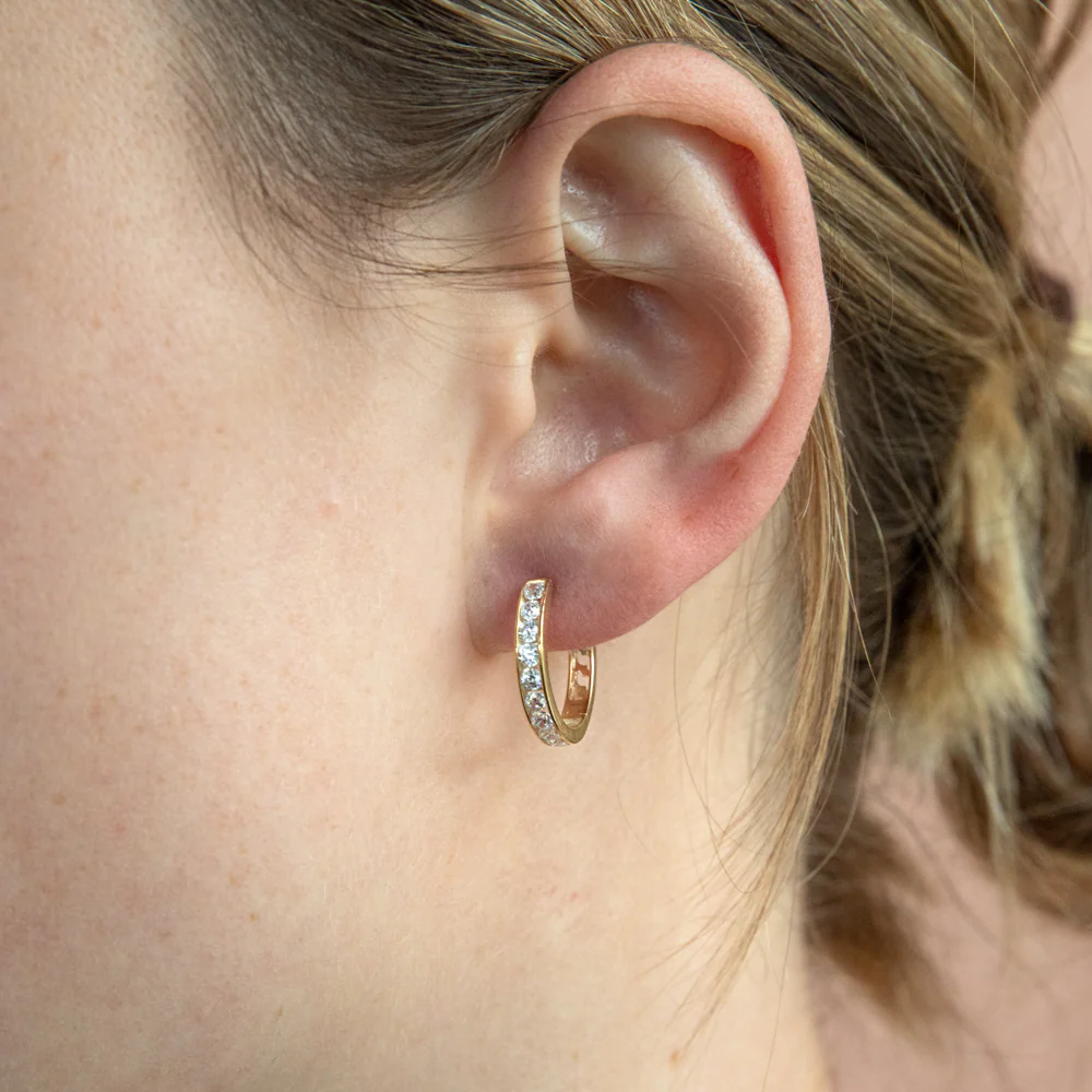 9ct Radiant Yellow Gold Cubic Zirconia Hoop Earrings - Image 2