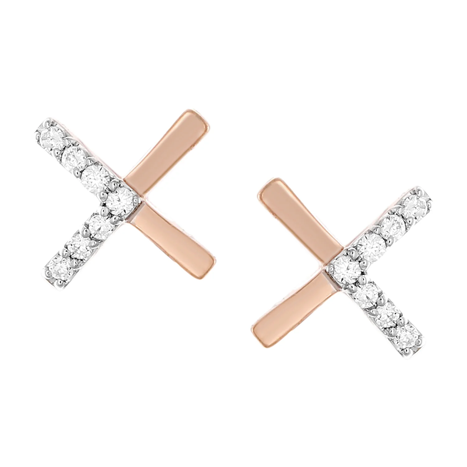 9ct Rose Gold 0.05 Carat Diamond Earrings with 14 Brilliant Cut Diamonds - Image 2