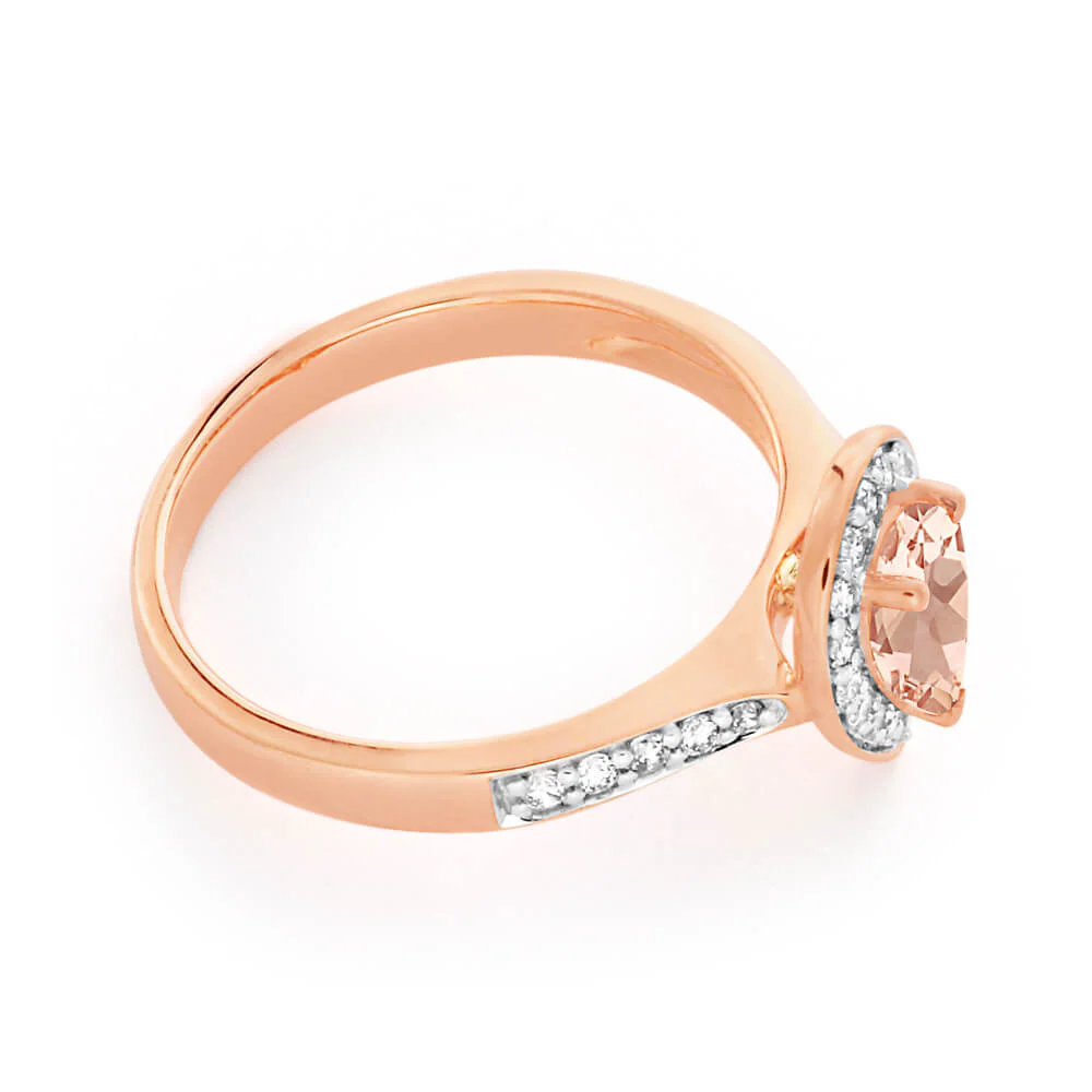 9ct Rose Gold 0.6ct Morganite and 0.20 Carat Diamond Ring - Image 2