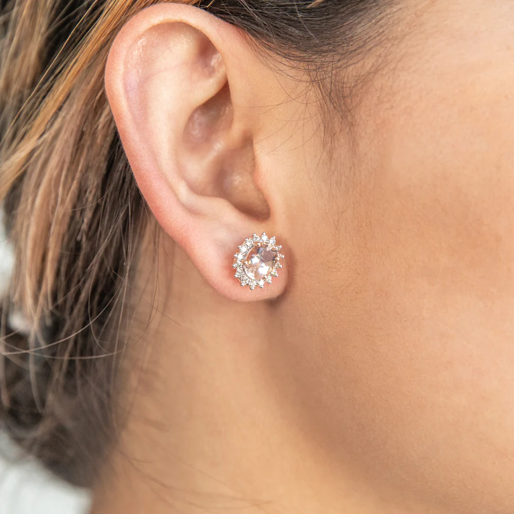 9ct Rose Gold 1.20ct Morganite and Diamond Studs Earrings - Image 2