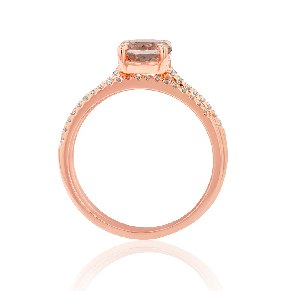 9ct Rose Gold 1.20ct Morganite Round and Diamond 2 Ring Bridal Set - Image 2