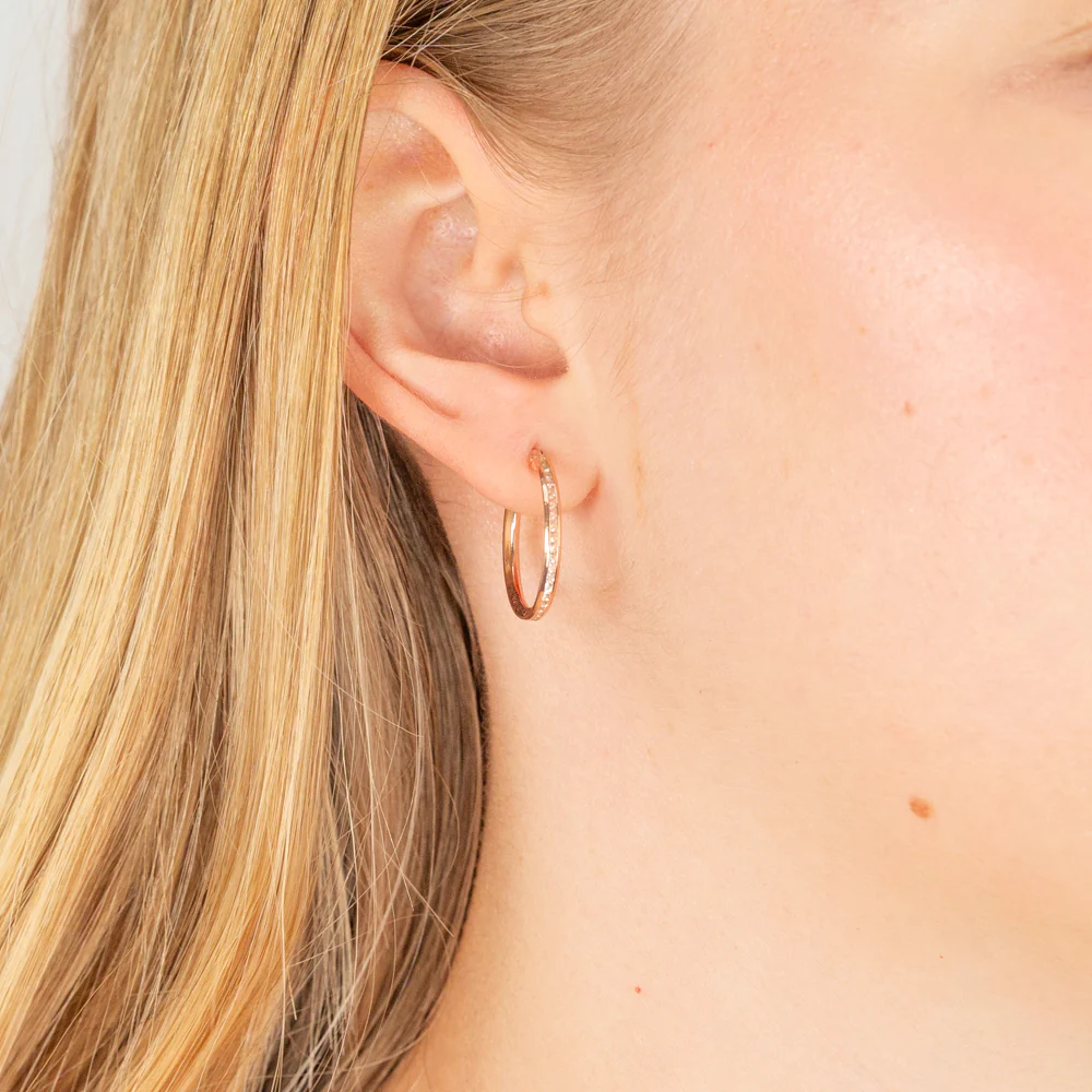 9ct Rose Gold 15mm Cubic Zirconia Hoop Earrings - Image 2