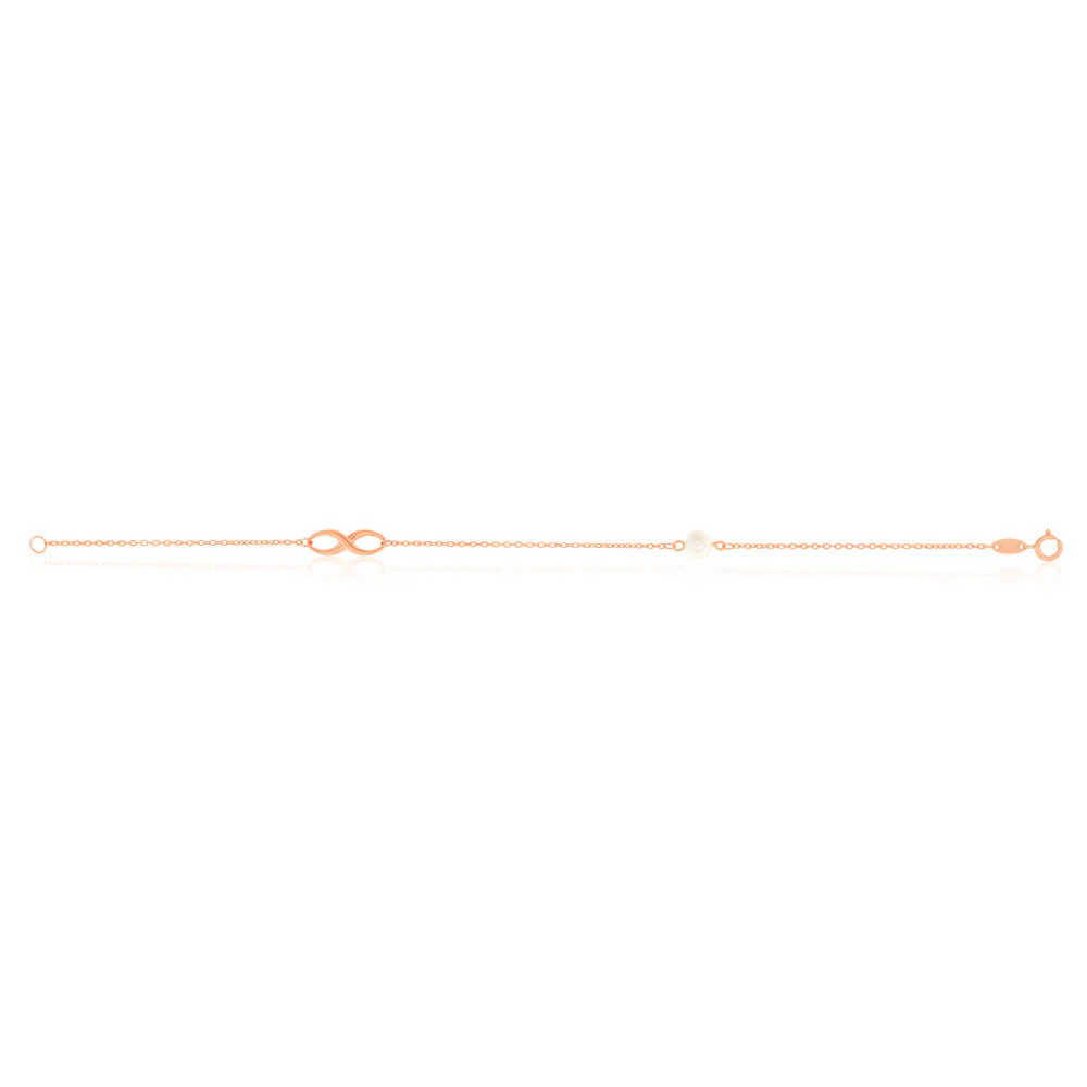 9ct Rose Gold 19cm Freshwater Pearl and Infinity Bracelet - Image 2
